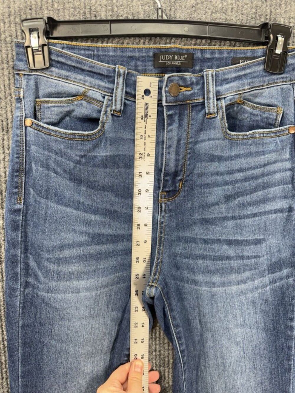 Judy Blue Flare Jeans Womens 9/29 Medium Wash Frayed Tulip Tiered Raw Hem Denim - Picture 7 of 10